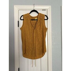 Maeve Anthropologie Mustard Lace Up Sleeveless Blouse Womens 10